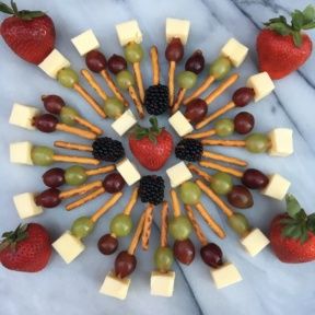 Gluten-free Pretzel Kabobs with fruit and cheese